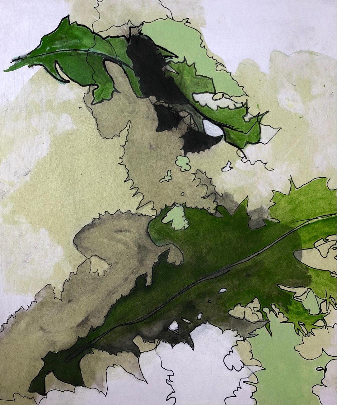 Loewenzahn 1, 2021, Acryl Oel, 34x41 cm