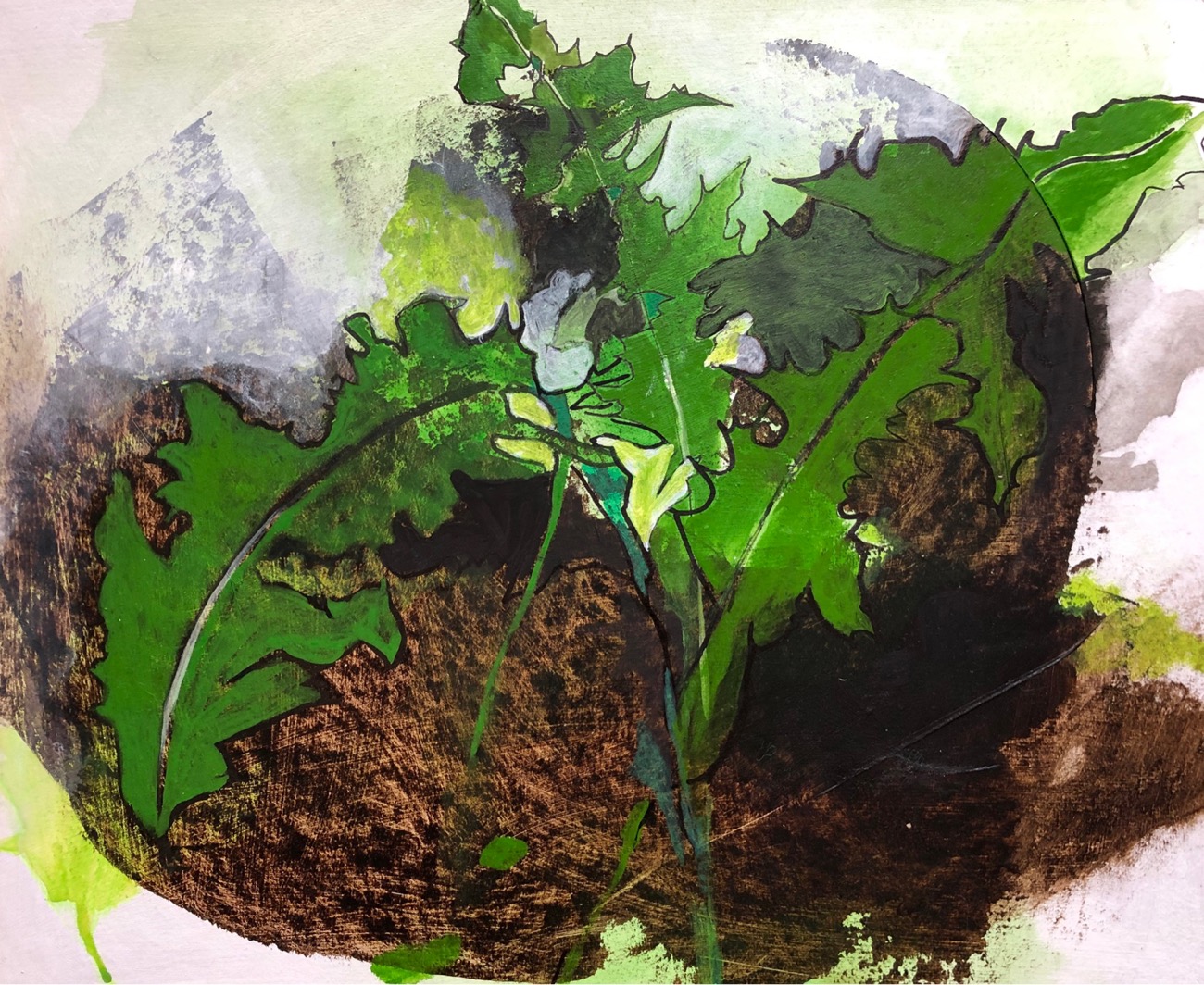 Loewenzahn 3, 2021, Acryl Oel, 34x41 cm
